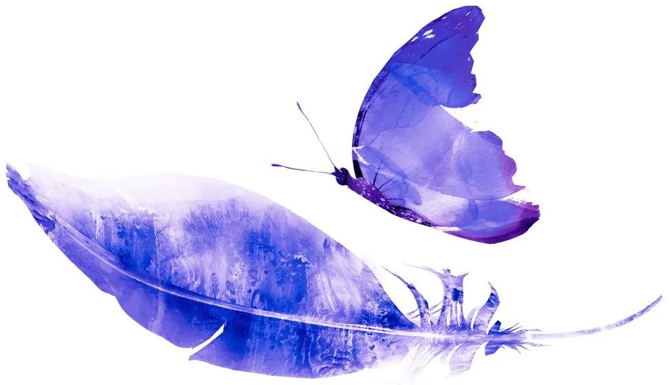 Samolepiaca tapeta fialový motýľ s pierkom