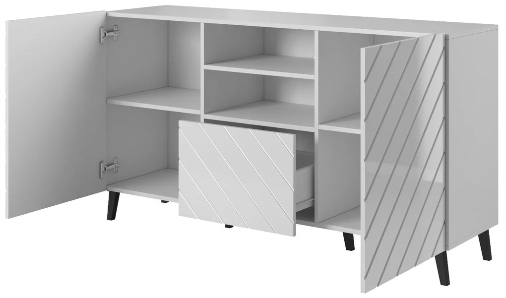 KOMODA DIOS ČIERNY LESK OCEĽOVÝ PODSTAVEC 150 cm