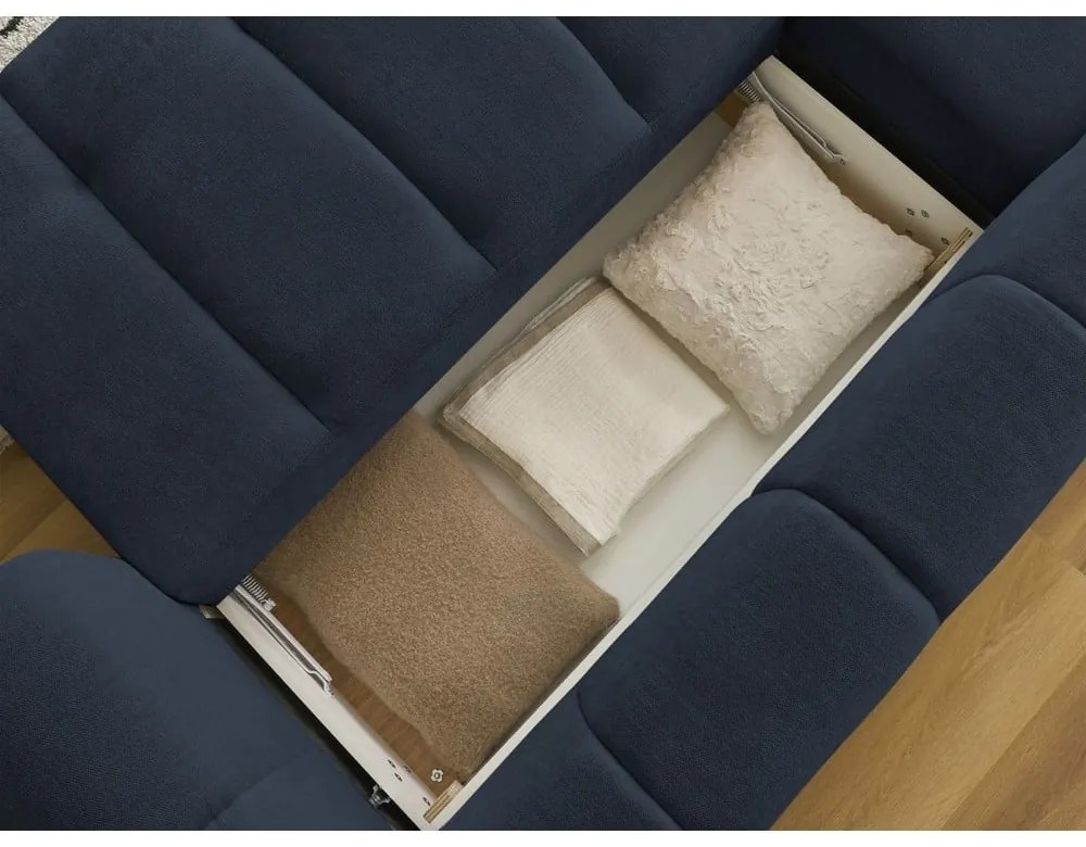 Tmavomodrá rozkladacia/s úložným priestorom rohová pohovka (ľavý roh/s leňoškou) Fuji – Bobochic Paris