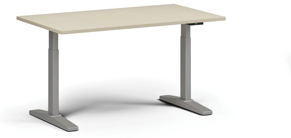 Výškovo nastaviteľný stôl, elektrický, 675-1325 mm, doska 1400x800 mm, sivá podnož, biela