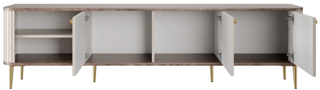 TV stolík Vespera 3D 187 cm - kašmírová / orech / zlaté nožičky