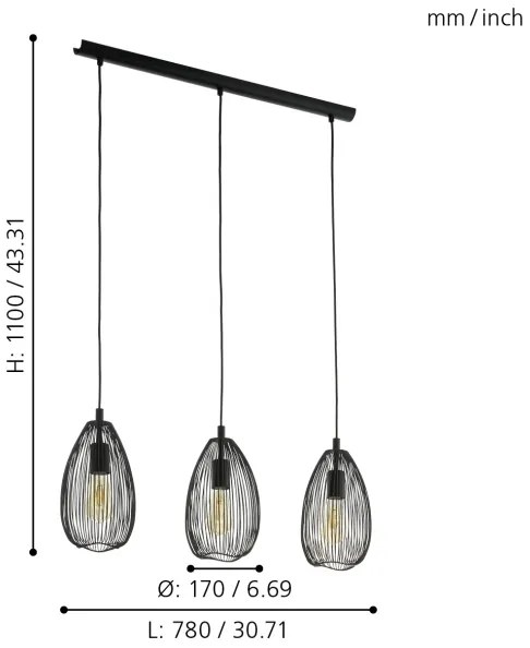 Eglo 49142 - Luster na lanku CLEVEDON 3xE27/60W/230V