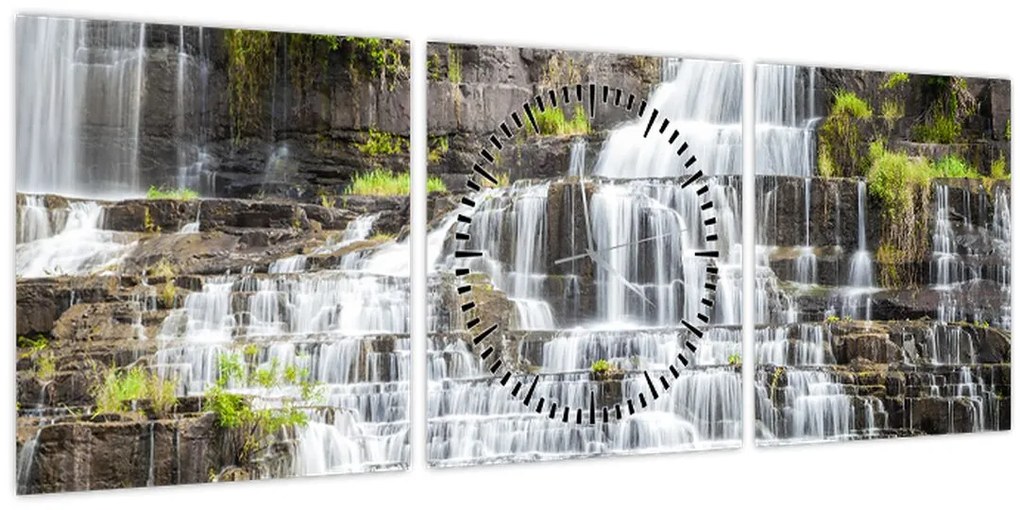 Obraz - Vodopád (s hodinami) (90x30 cm)