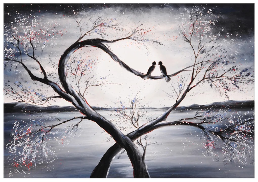 Gario Ručne maľovaný obraz Vtáčia láska na konári Rozmery: 120 x 80 cm