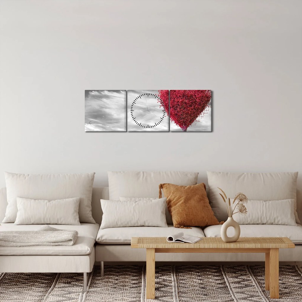 Obraz - Srdce korunou stromu (s hodinami) (90x30 cm)
