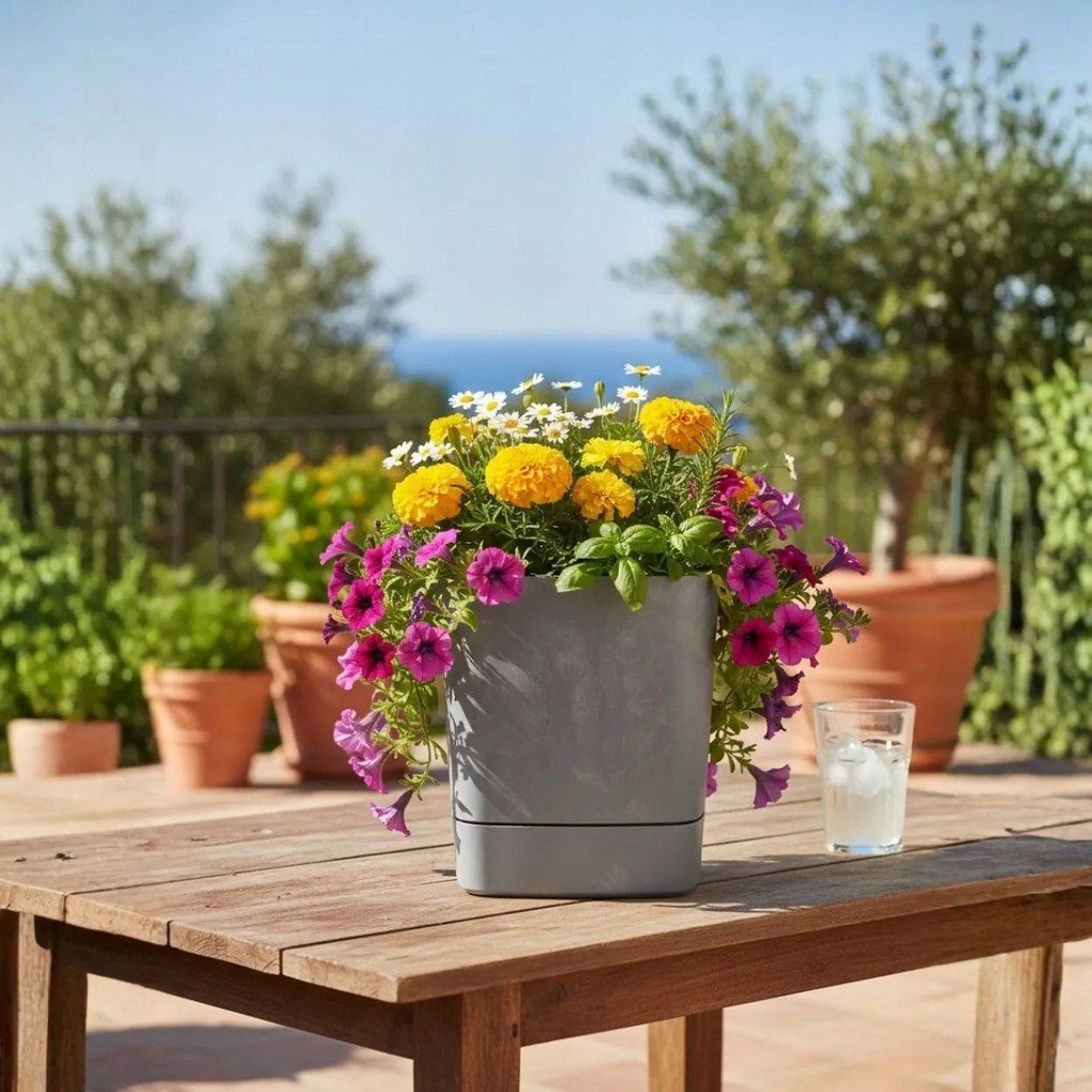 Plastový květináč s podmiskou Cubi 19x19 cm - výber z 6 prevedení