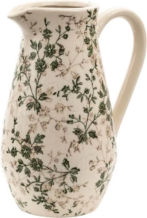 Keramický dekoračný džbán so zelenými kvetmi Ganni green M - 20*14*25 cm