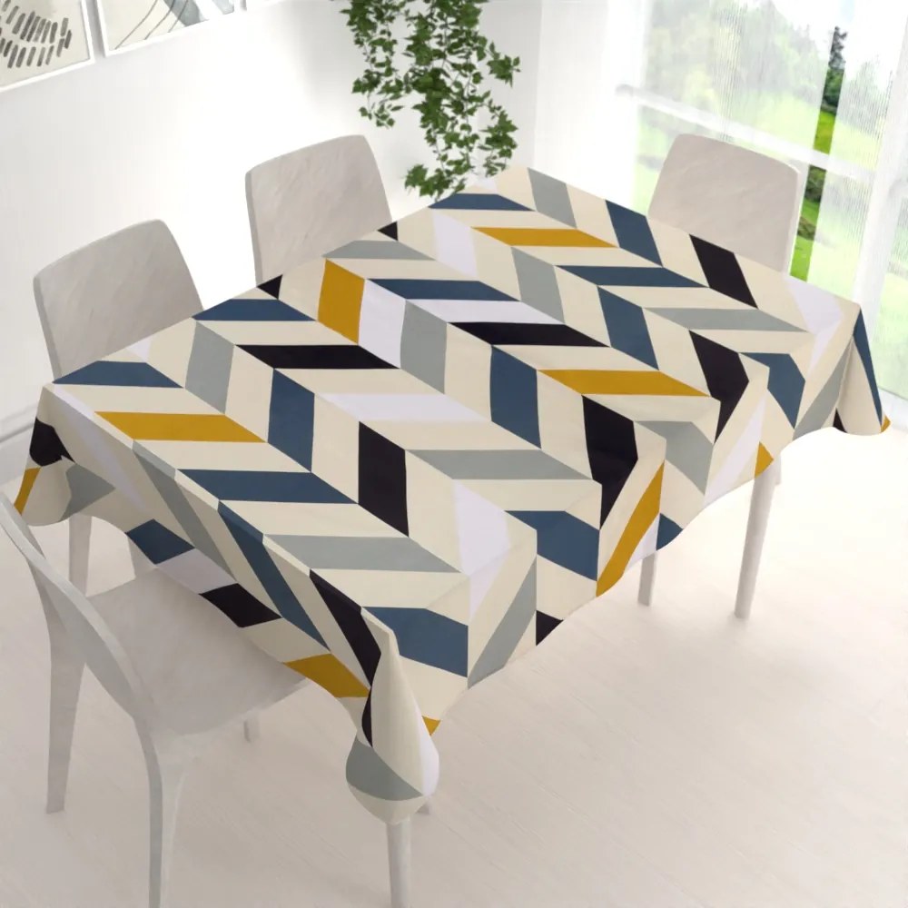 Biante Bavlnený obdĺžnikový obrus Sandra SA-402 Veľké cik-cak modro-žlté pruhy 120x180 cm