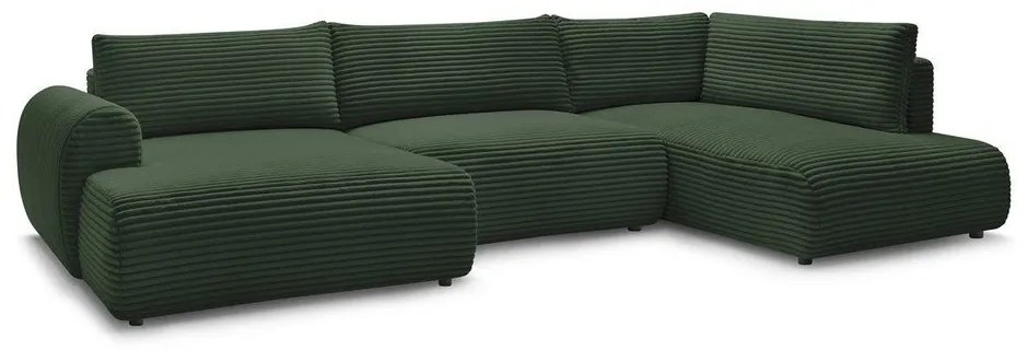 Tmavozelená menčestrová rozkladacia rohová pohovka (ľavý roh/do "U") Lucien – Bobochic Paris
