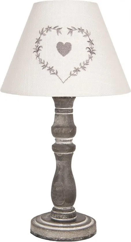 Šedá stolná lampička so srdiečkom Shabby - Ø 23*40 cm E27/max 1*40W
