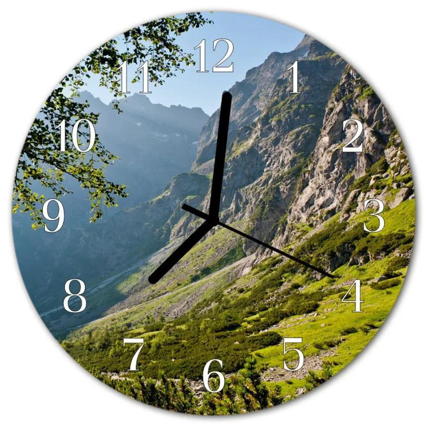 Nástenné sklenené hodiny Hory fi 30 cm