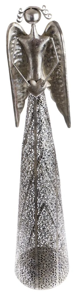Kovový dekoratívny svietnik Strieborný anjel, 98,5 cm