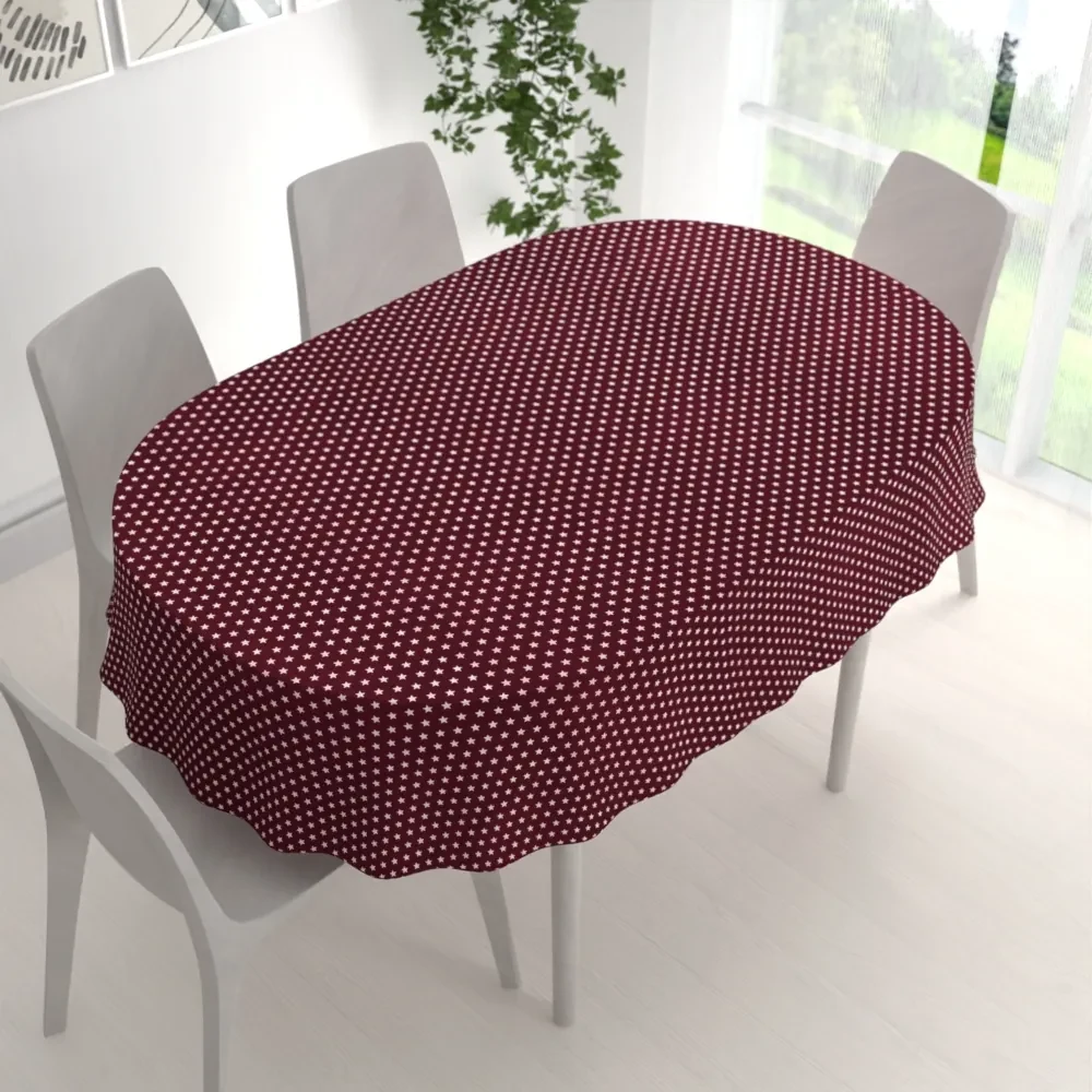 Biante Bavlnený oválny obrus Sandra SA-351 Biele hviezdičky na tmavo červenom 130x200 cm