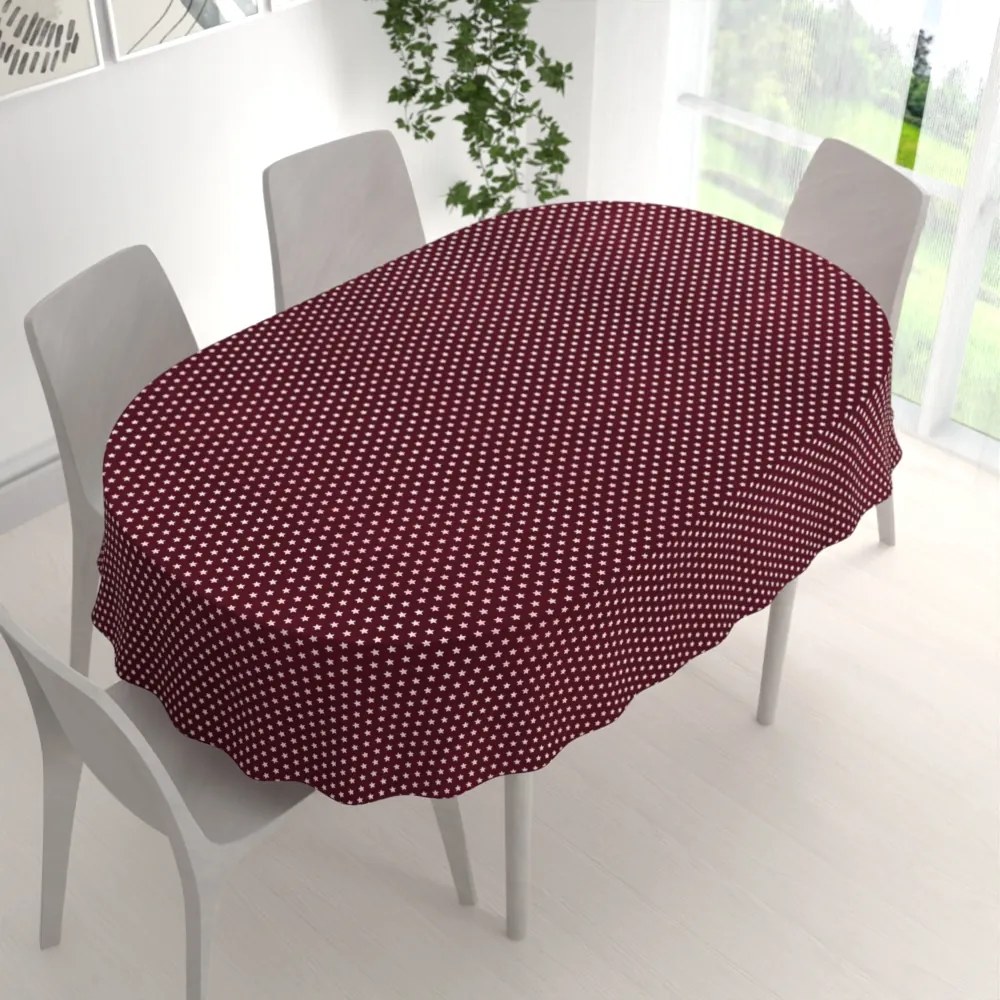 Biante Bavlnený oválny obrus Sandra SA-351 Biele hviezdičky na tmavo červenom 130x220 cm