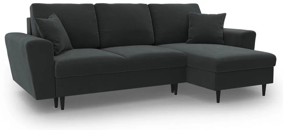 Tmavosivá zamatová rozkladacia/s úložným priestorom rohová pohovka Kyoto – Cosmopolitan Design