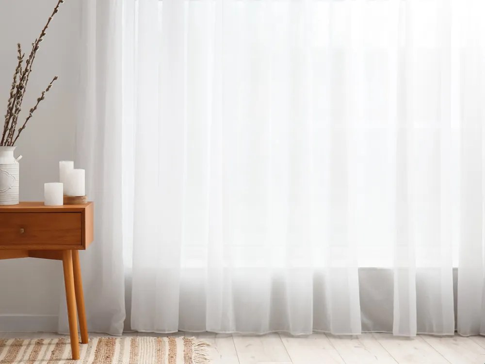 Voál biely hladký s olovkom ZAC-015 výška 260 cm Šitie na mieru