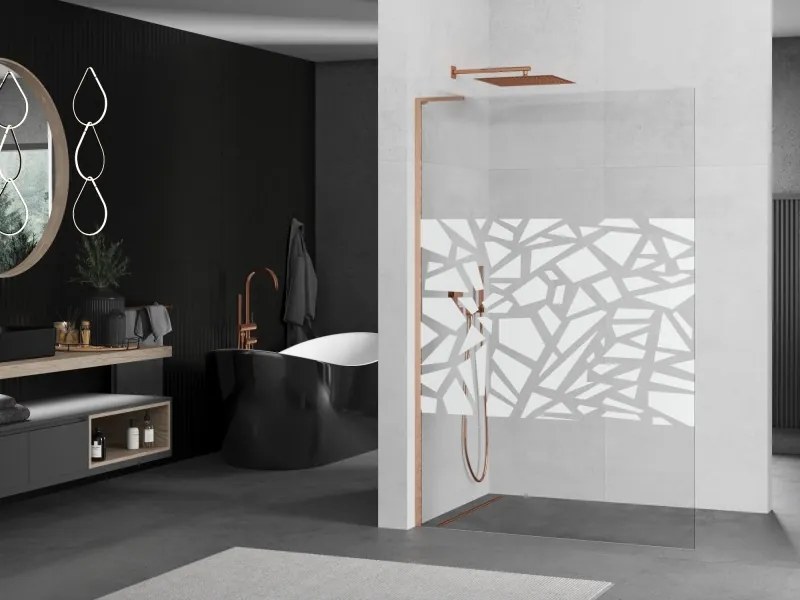 Mexen Kioto L, sprchová zástena Walk-In 80 x 200 cm, 8mm číre sklo biely vzor, medený matný profil, 800-080-103-65-85
