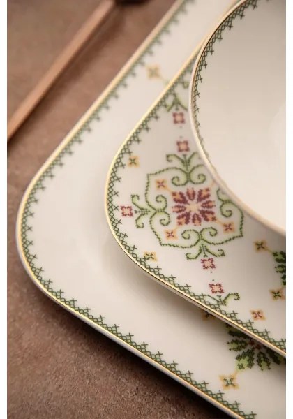 Jedálenská súprava 26 ks biela/zelená/porcelán