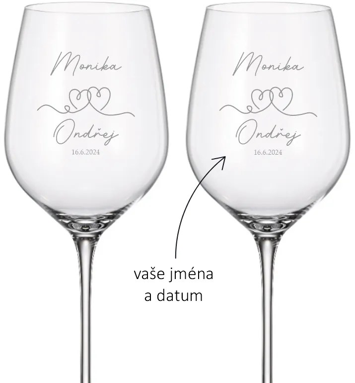 Dekorant Svadobné poháre na biele víno SRDCE 480 ml 2KS