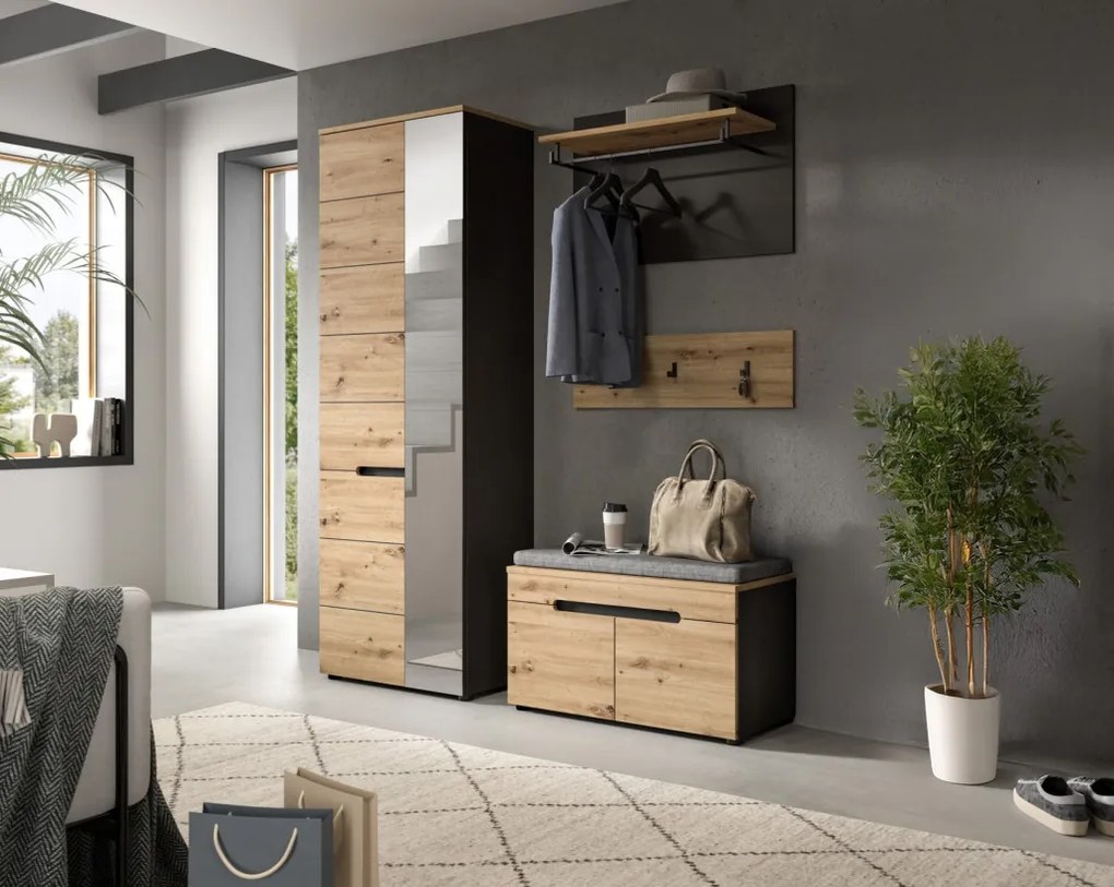 Predsieňová zostava Cano (4-dielna), šedá/dub artisan