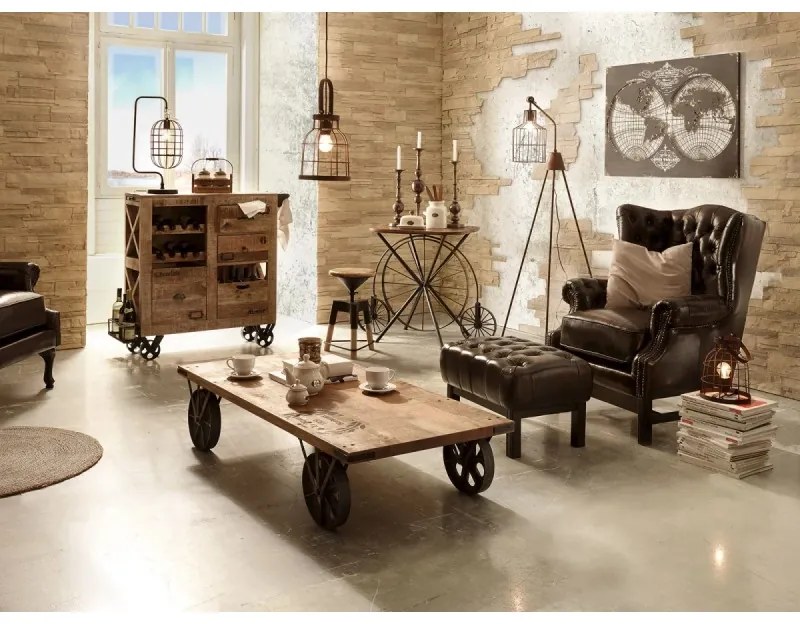 furniture-nabytek.cz - Masívny taburet Chesterfield Kingsfield z pravej kože, hnedý