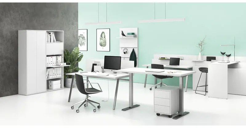 PLAN Výškovo nastaviteľný stôl SINGLE LAYERS, 160x80 cm, 2 motory, biela