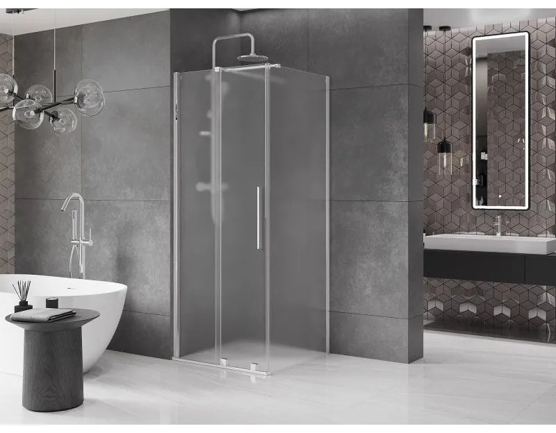 Mexen Velar, sprchový kút s posuvnými dverami 100 x 100 cm, 8mm sklo námraza, chrómová, 871-100-100-31-01