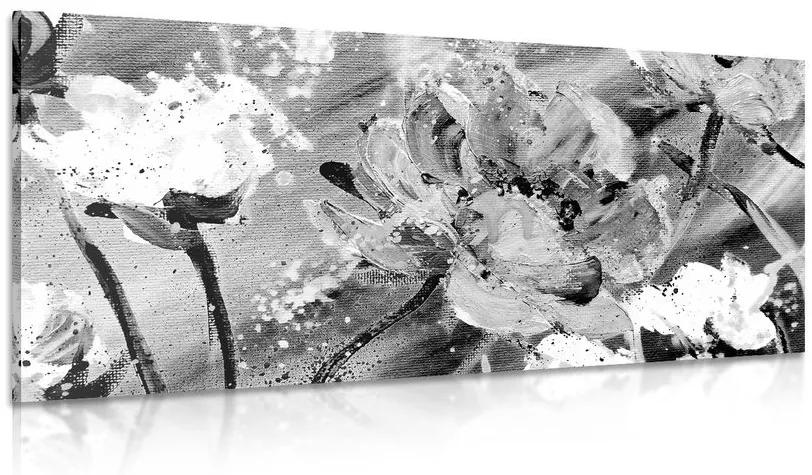 Obraz maľba kvetov v čiernobielom prevedení - 100x50
