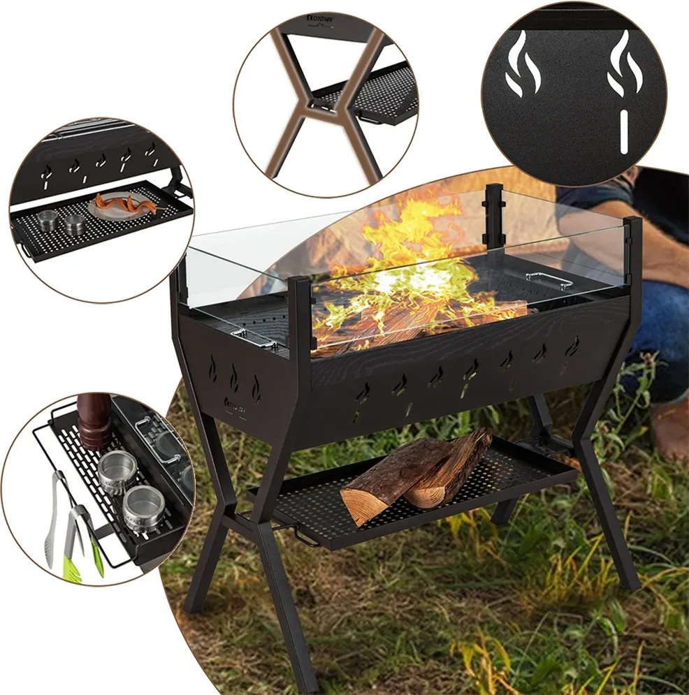 Gril na drevené uhlie s roštmi