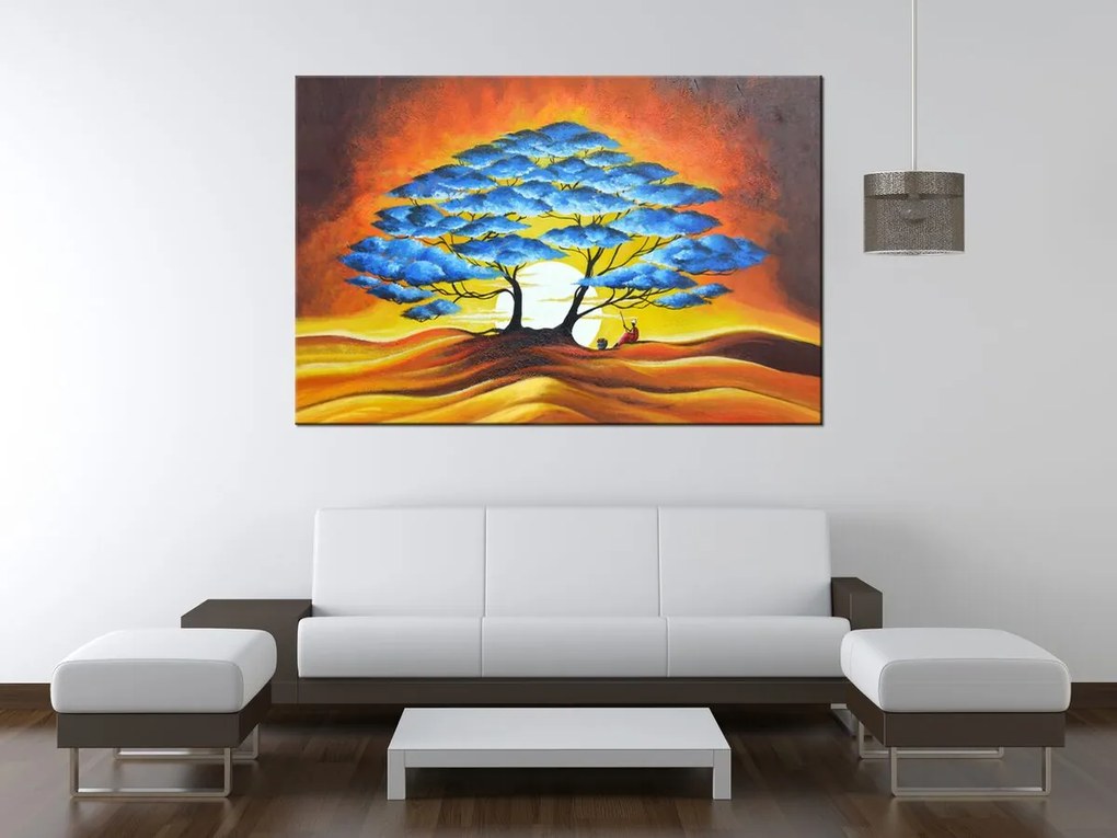 Gario Ručne maľovaný obraz Odpočinok pod modrým stromom Rozmery: 70 x 100 cm