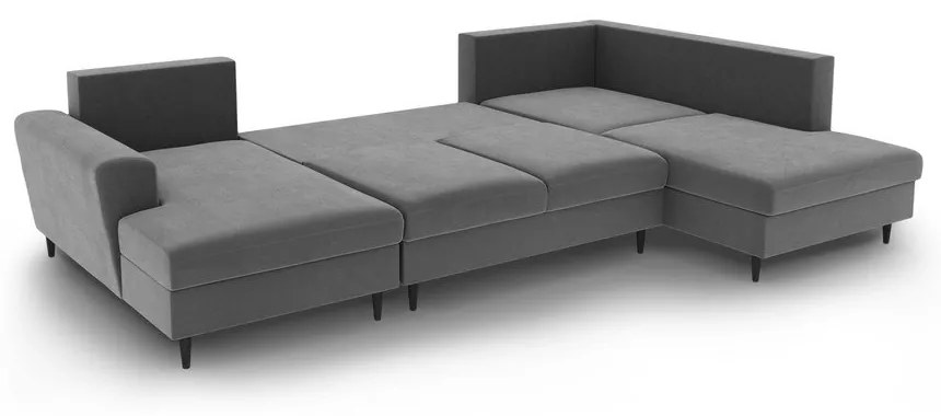 Svetlosivá zamatová rozkladacia/s úložným priestorom rohová pohovka (pravý roh/do "U") Kyoto – Cosmopolitan Design