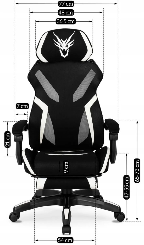 Herná stolička Maximo s podnožkou čierna/biela