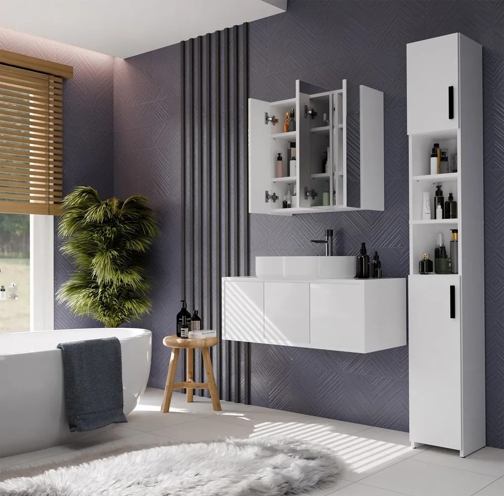 Závesná kúpeľňová skrinka so zrkadlom POLA 3L biela