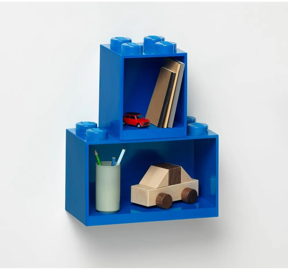 Súprava 2 detských modrých nástenných políc LEGO® Brick