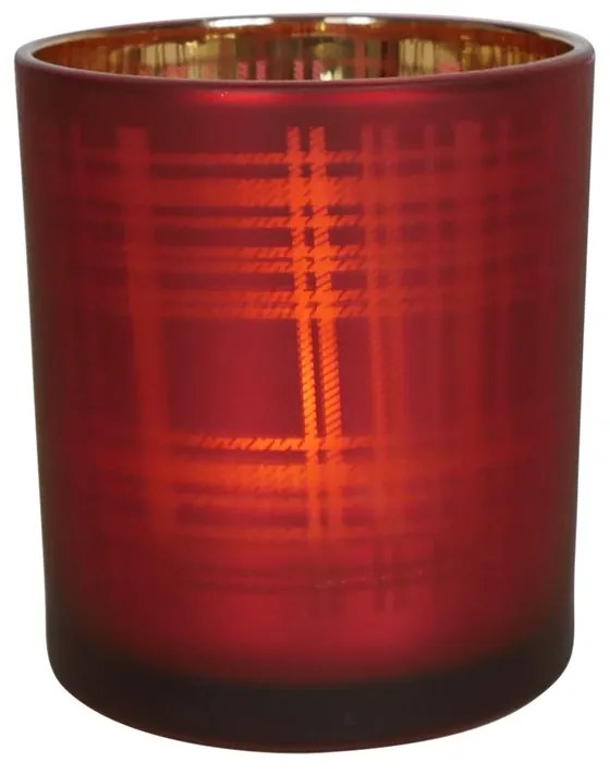 Červený sklenený kockovaný svietnik S - 7 * 7 * 8cm