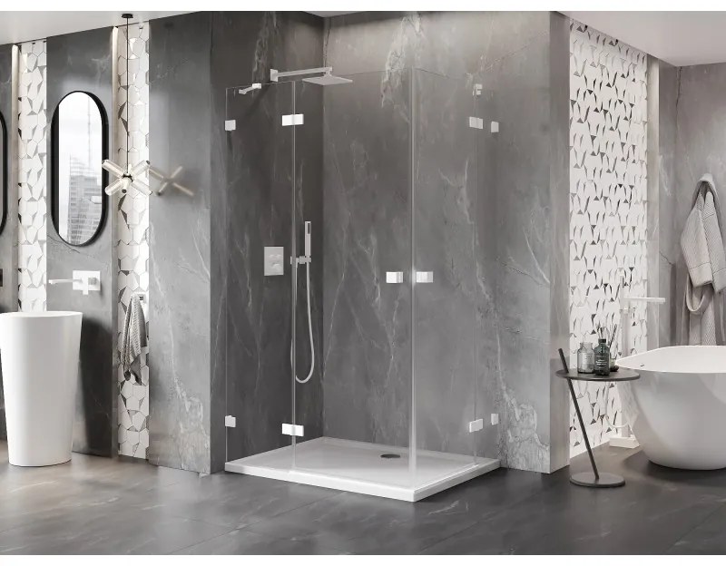 Mexen Lunar Duo, výklopný sprchový kút 110 x 105 cm, 8mm číre sklo, biely profil, 834-110L-105P-20-00