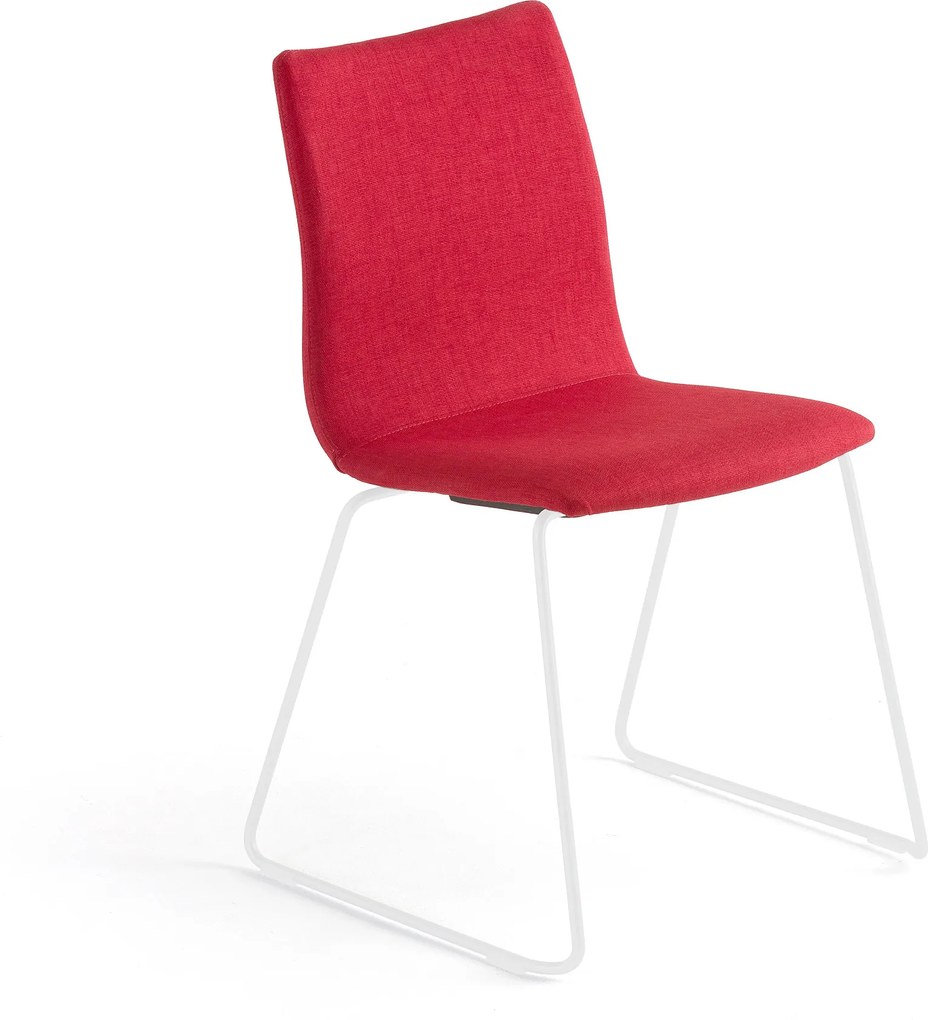 Konferenčná stolička Ottawa, s kĺzavou základňou, červená tkanina, biela
