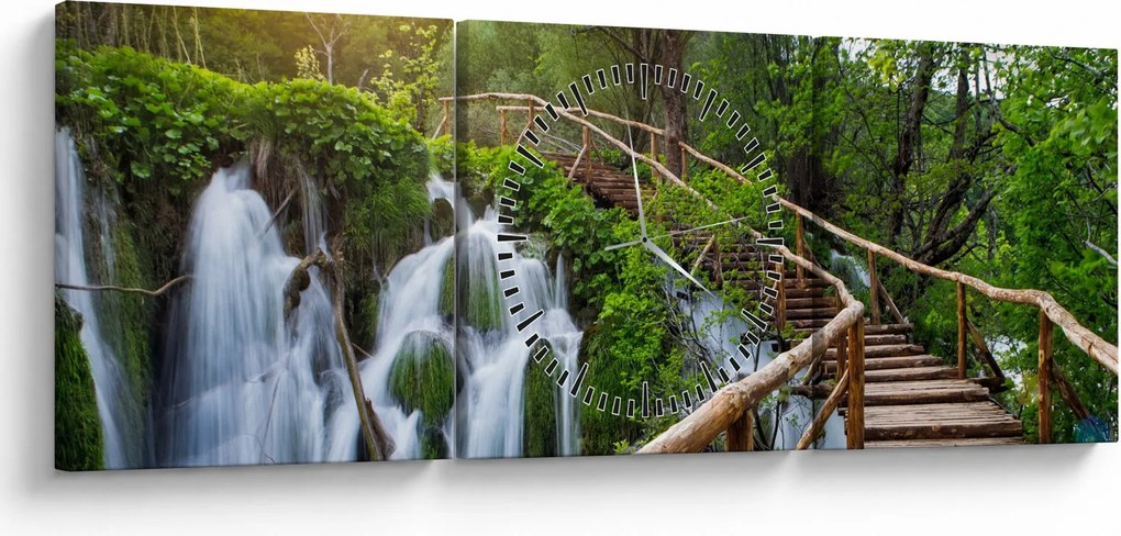 Obraz - Plitvické jazerá (s hodinami) (90x30 cm)