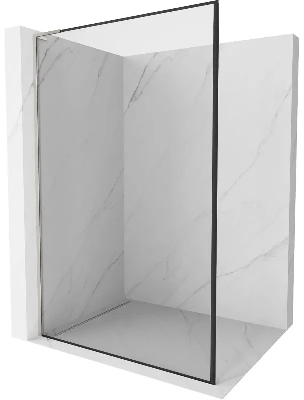 Mexen Kioto L, sprchová zástena Walk-In 110 x 200 cm, 8mm číre sklo čierny vzor, brúsená oceľ profil, 800-110-103-97-70