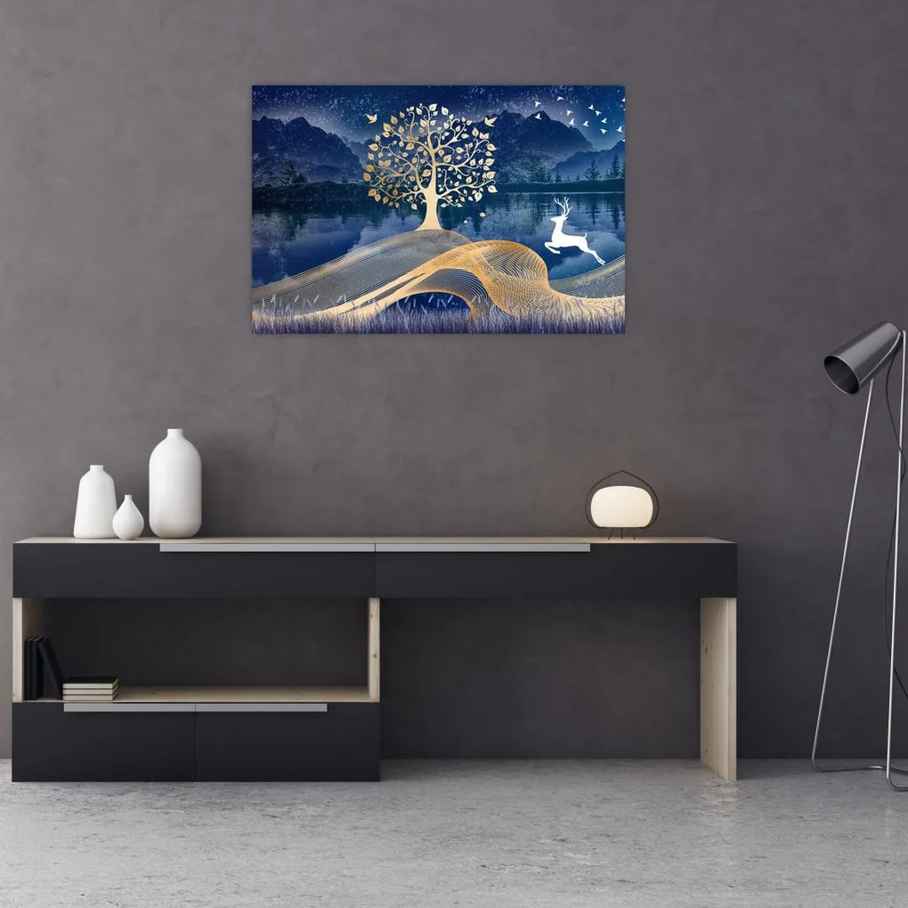 Obraz jeleňov pri splne (90x60 cm)