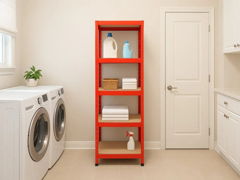 Akcia 10x Regál 180x40x40 cm lakovaný 5-policový, nosnosť 875 kg - červený