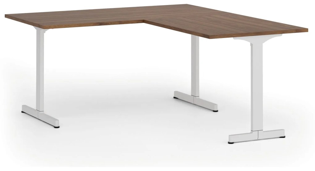 Kancelársky stôl PRIMO BETA L, 1600 x 1800 mm, biela podnož, orech