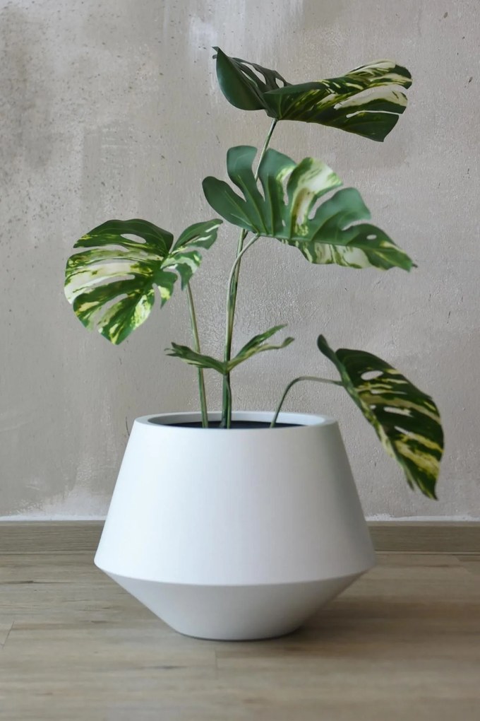 Okrúhly kvetináč BERBELIT, sklolaminát, výška 30 cm, biely