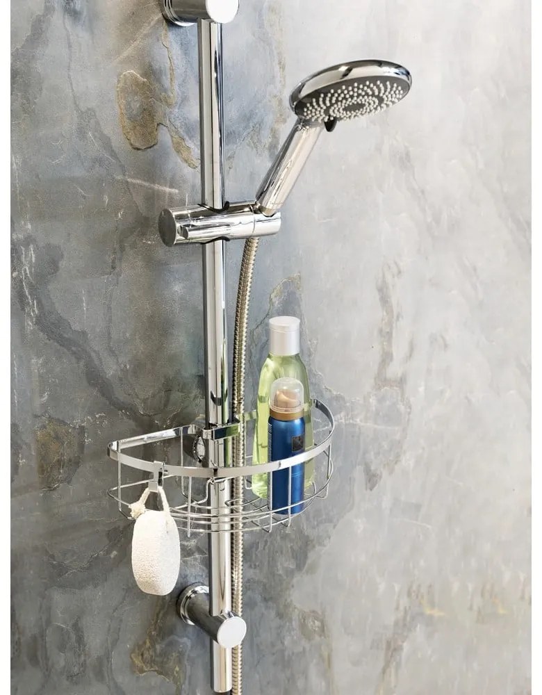 Samodržiaca kúpeľňová polička z nerezovej ocele v striebornej farbe Floresta - Wenko