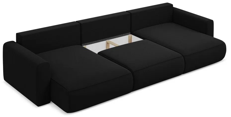 Čierna zamatová rozkladacia/s úložným priestorom rohová pohovka (do tvaru "U") Kapua – Makamii