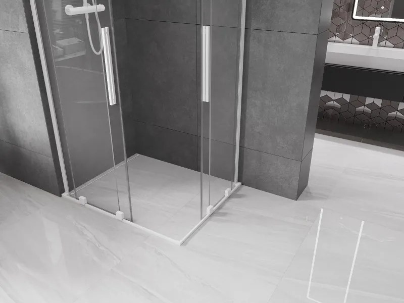 Mexen Velar L Duo, sprchový kút s posuvnými dverami 90 x 80 cm, 8mm číre sklo, biela matná, 871-090-080-02-03-20