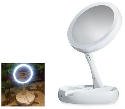VER 15568 Skladacie kozmetické zväčšovacie zrkadlo s LED podsvietením