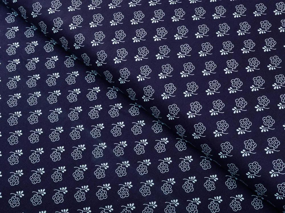 Biante Detské bavlnené posteľné obliečky do postieľky Sandra SA-354 Biele kvety na tmavo modrom Do postieľky 100x135 a 40x60 cm