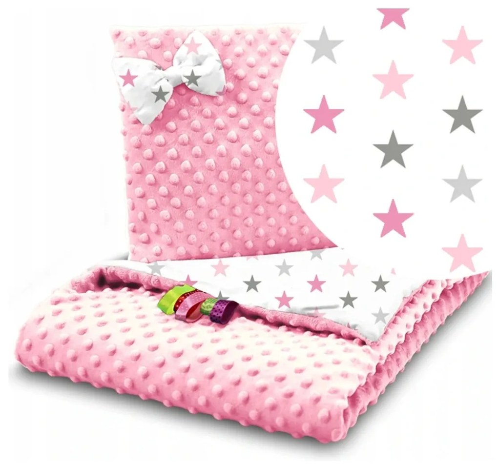 Detská deka + vankúš Minky Farba: ružová-zajačiky