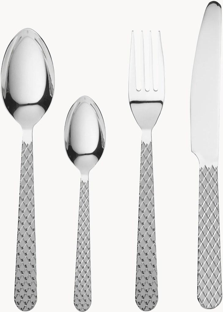 Súprava príborov's drážkovanou rukoväťou Rhombe, 4 osoby, 16 ks